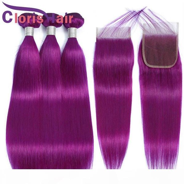 

colored purple human hair bundles with lace closure silk straight brazilian virgin hair weaves closure 4x4 closures and extensions, Black;brown