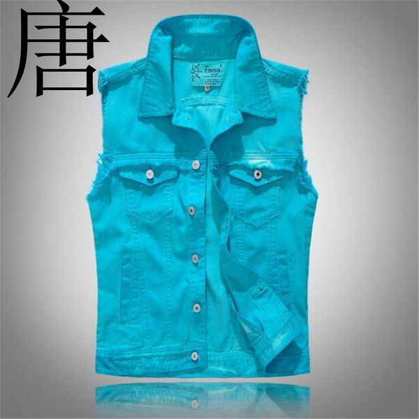 

tang cool 2021 spring autumn new brand hair edge male korean edition slim denim vest lake blue mobile men's horse clamp tm4f, Black;white