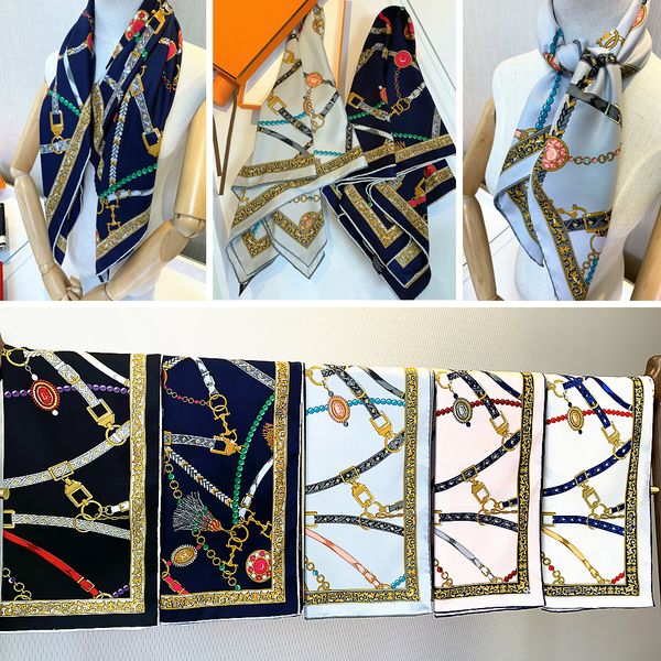 

* 90cm hand crimped belt tassel women's twill square scarf shawl, Blue;gray