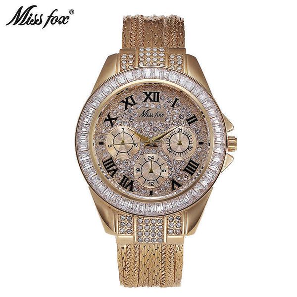 

miss fox round gold copper band fashion diamond set zircon women's watch, Slivery;brown