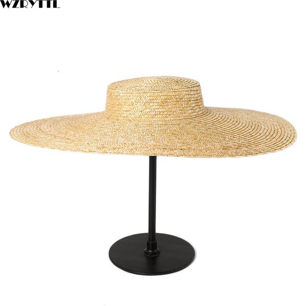 

2021 new summer big 15cm wide brim sun for women french style floppy straw ladies kentucky derby craft millinery hat base tqml, Blue;gray