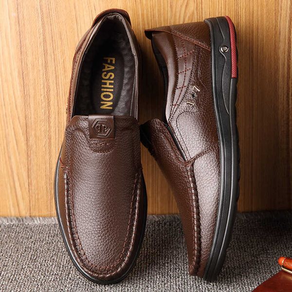 

dress shoes real leather men's casual flats formal nonslip slip on black mens loafers breathable male footwear kmoj