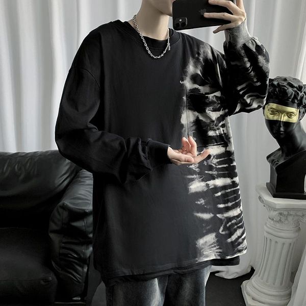 

men's jackets tie-dye crewneck sweatwearr men korean fashion casual couple loose hedging bottoming clothes design 2021, Black;brown