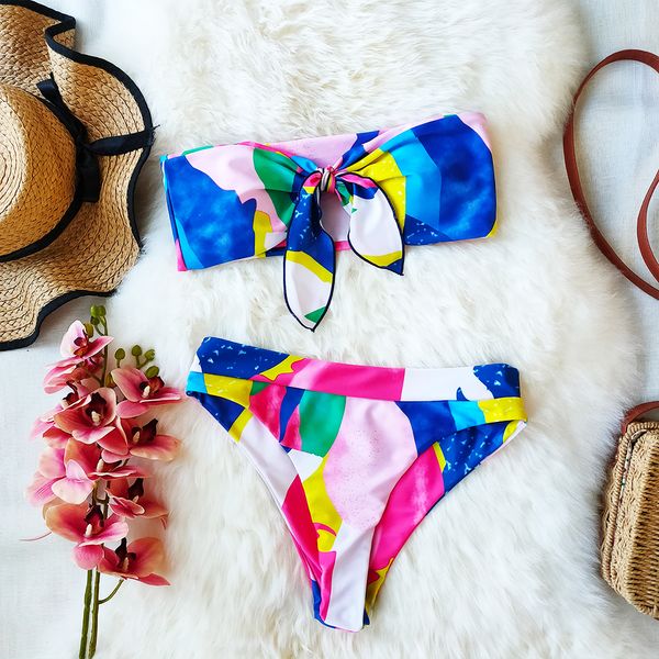 Bikinis 2021 Bir Omuz Mayo Fırfır Mayo Kadınlar Yaprak Baskı Yüzme Suit Kadınlar Için Seksi Biquini Beachwear 210305