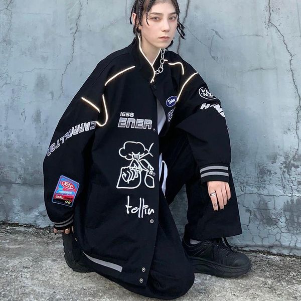 

women's jackets dark goth graphic print woman jacket coat stand collar vintage streetwear mujer hip hop fashion oversized outerwear 202, Black;brown