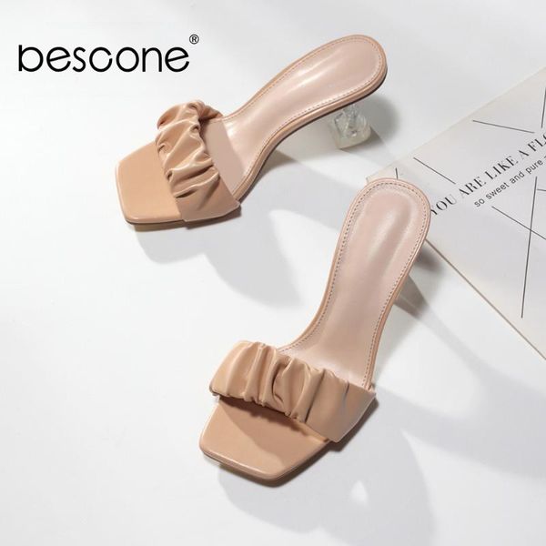 

bescone summer ladies sandals style solid basic strange heel fashion pleated dress square toe breathable shoes bm847, Black