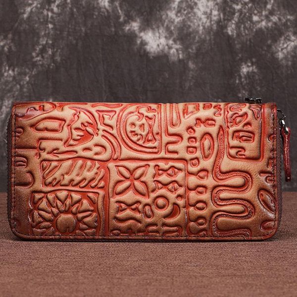 

wallets 2021 red color genuine leather women purses for mobile phone clutch bag vintage embossed leatter wallet, Red;black