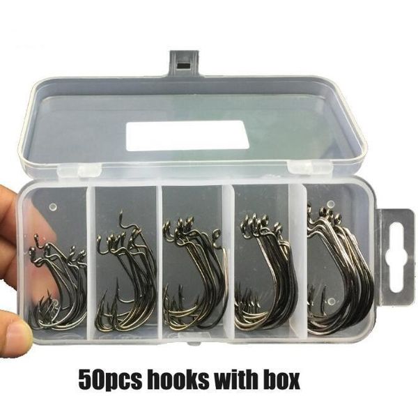 

fishing hooks 50 pcs set carbon steel fish hook baits holder