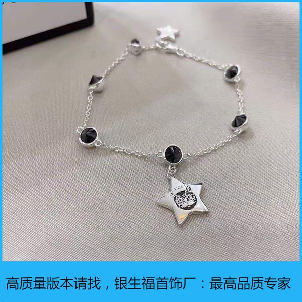 

s925 silver simple style five pointed star black spinel bracelet for men and women
