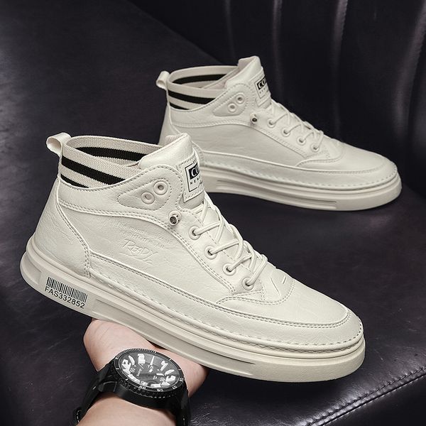 

men shoes fashion outdoors spring autumn lace up pu leather simplicity round toe fat casual sapatos para hombre comfortable skate korean ver, Black