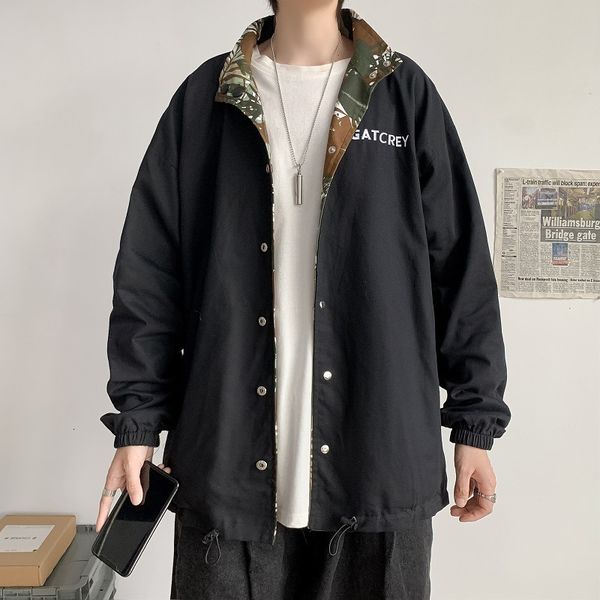 

on both sides, men's autumn and winter coach jacket, Black;brown