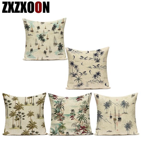 

cushion/decorative pillow cotton linen scenic tropical plant coconut trees decorative cushion cover for sofa home living room decoration coj