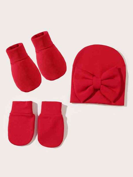 

baby bow decor hat & solid gloves & socks she, Yellow