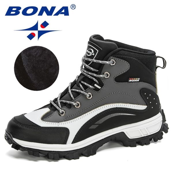 

bona designers nubuck snow boots warm plush boots men ankle boot outdoor non-slip winter footwear masculino comfortable 211106, Black