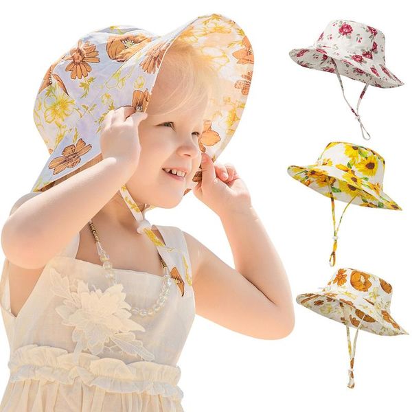 

#34 toddler bonnet baby beach hat baby breathable floral printing children's fisherman caps sun hatschapeau seau bÃ©bÃ©, Yellow