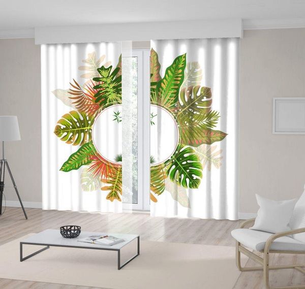 

curtain & drapes tropical summer pattern with coconut palm banana leaves frame circle decorative art green pink beige