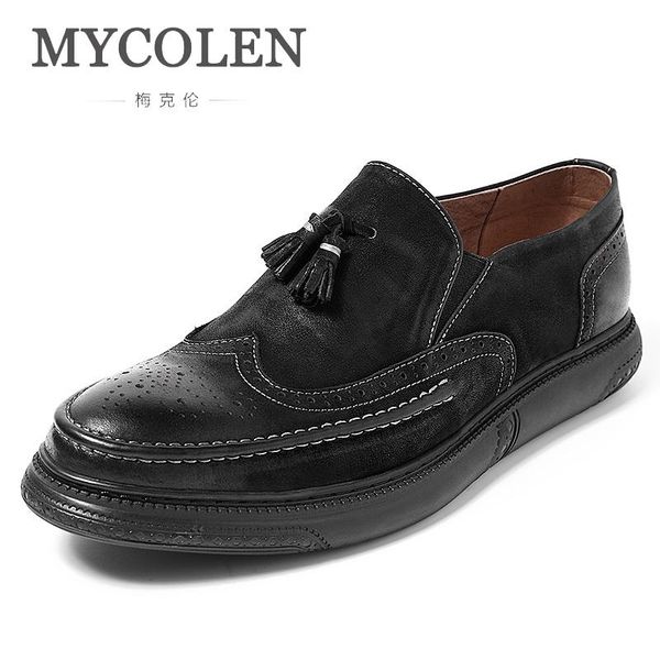 

dress shoes mycolen spring/autumn casual men loafers genuine leather fashion formal moccasins erkek ayakkabilar, Black