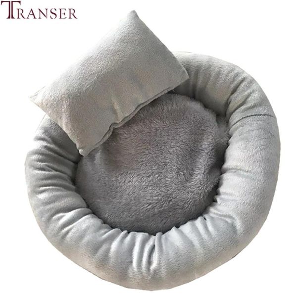 

transer round shape soft warm dog puppy bed with cushion mats short plush comfortable pet dog cat sleep house nest 910