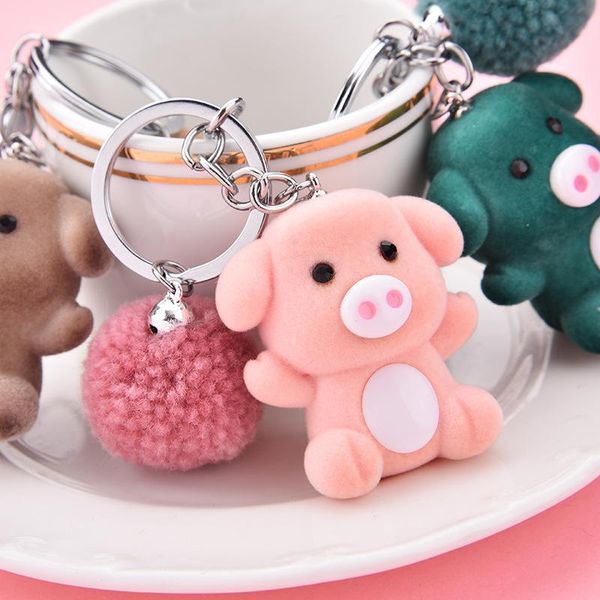 Keychains 2021 Fashion Creative Pig Hair Ball Keychain Lucky Object Acrílico Material de Flocking através do pingente de silicone Zodiac