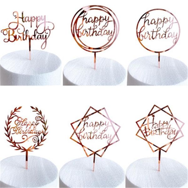 

new golden /rose golden ietters happy birthday cake er acrylic birthday party dessert decoration for baking supplies