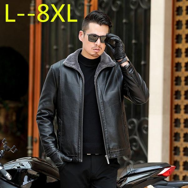 

men's fur & faux plus size 8xl 6xl 5xl 4xl 2021 winter men leisure fashion removable cap sheepskin one jacket large big, Black