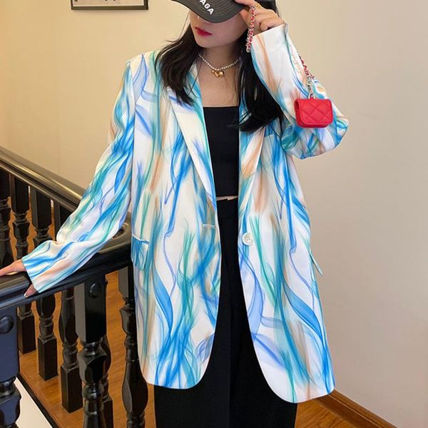 

women's suits & blazers [ewq] korea chic casual trendy women lapel single-breasted printing fashion loose long-sleeved blazer autumn 20, White;black