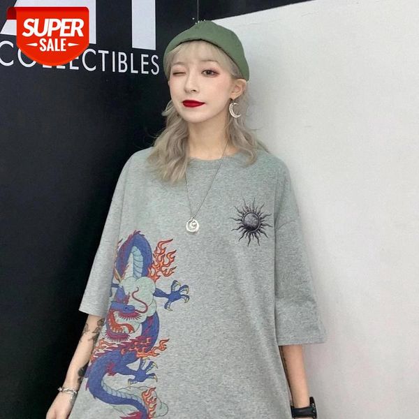 

Spring 2020 new Korean Harajuku retro loose shirt short-sleeved t-shirt O-neck Middle Sleeve Causal Tees women's clothing Tops #RH0x, White