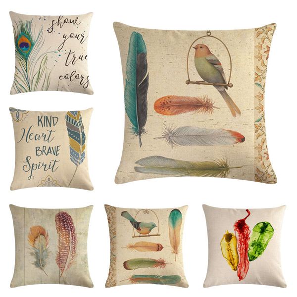 

45cm*45cm retro feathers and letters linen/cotton throw pillow covers couch cushion cover home decorative pillows