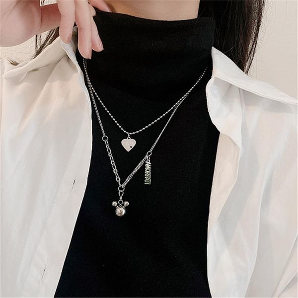 

pendant necklaces fashion simple layered cartoon necklace for women cute anime long vintage chain jewelry gift birthday, Silver