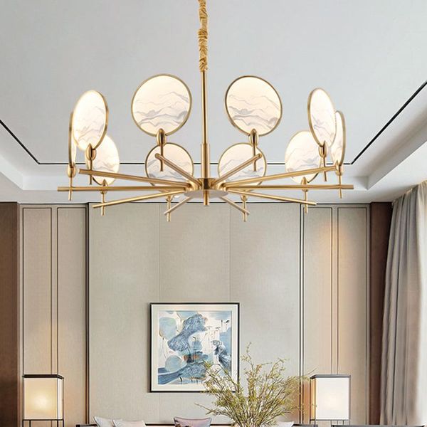 

chandeliers chinese style led chandelier lighting simple landscape painting living room lamp zen retro dining hanging lights