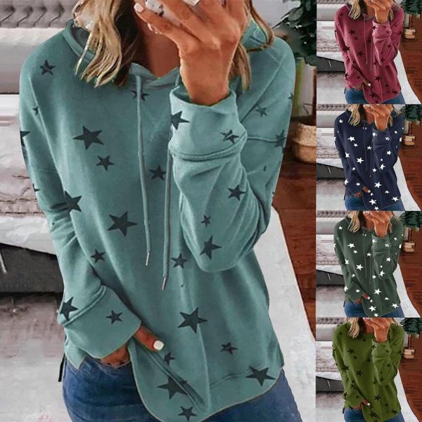 

hoodie women fashion oversize s-5xl casual hooded star print patchwork long sleeves pullover sweatshirt coat chandail c50, Black
