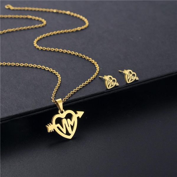 

pendant necklaces small stainless steel building iron tower half moon crescent chain necklace jewelry set wedding love you women mother, Silver