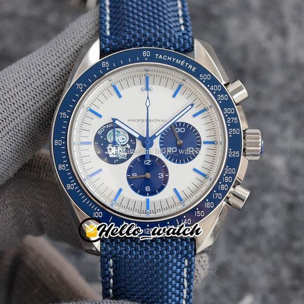 

42mm professional moon watches prize 50th anniversary mens watch white dial 310.32.42.50.02.001 os quartz chronograph blue nylon leather str, Slivery;brown