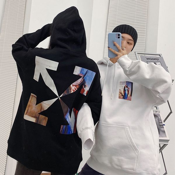 

2021 fashion brand classic heavy oil painting arrow hooded sweater jacket, Black