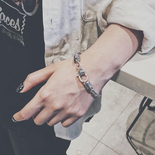 

link, chain fashion punk unique bangles lovers exquisite vintage bracelet accessories wristband retro silver chain&link bracelets women men, Black