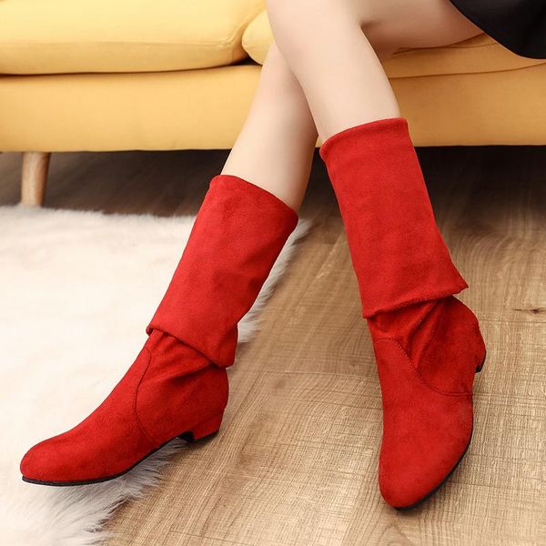 

boots size 35-53 nice women over the knee wedge heels winter concise shoes woman suede leather female casual dress boot, Black