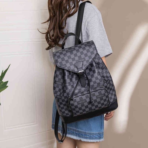 

handbag 2021 high capacity checkered backpack travel, Black;red