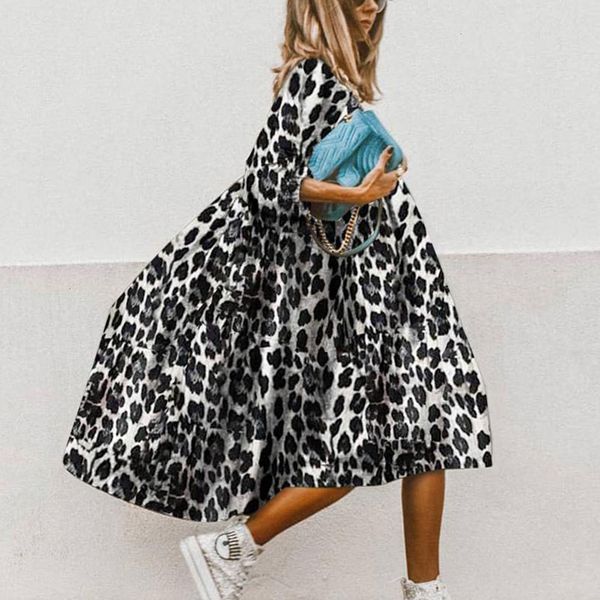 

new 2021 casual print patchwork o neck long women half sleeve loose maix summer plus size 5xl beach party 34v4, Black;gray