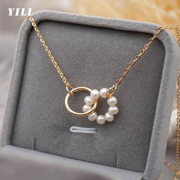 

pendant necklaces 2021 fashion freshwater pearl titanium steel necklace for women korean gold clavicle chain female party jewelry gift, Silver