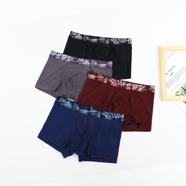 

underpants mesh ice silk breathable men's underwear ultra-thin hollow boxer briefs shorts summer mens, Black;white