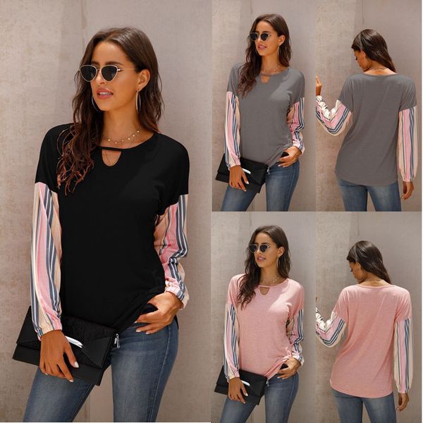 

autumn new striped stitching long sleeve t-shirt womens trendy western style shirt womens top, White
