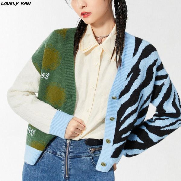 

women's knits & tees zebra print color-match women cardigan sweater spring v-neck fall casual knit sweaters fashion sweet ladies knitwe, White