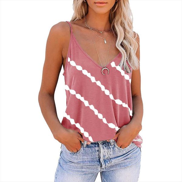 

diagonal striped print womens cami summer sleeveless tie dye v neck loose casual camisole plus size 5xl vest, White