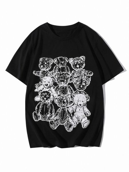 

men cartoon bear print tee m30u#, White;black