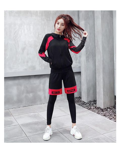 

yoga outfit gym-gym exercise female autumn winter long-sleeved oversize plus size loose-fitting slimming suit 5pcs set yl20218