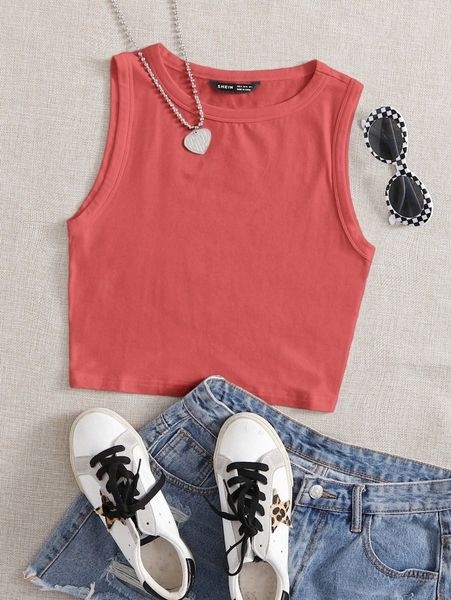 

solid crop tank m0xu#, White