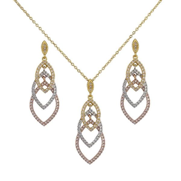 

pendant necklaces classic fashion jewelry set three color micro plated necklace and earrings, dubai women's engagement gift s1295, Silver