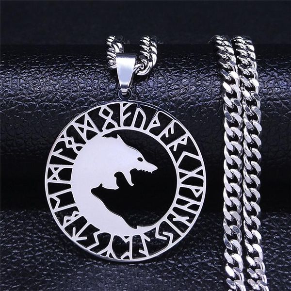 

pendant necklaces 2021 odin's wolves stainless steel necklace men silver color viking symbol logo sign jewelry colgante hombre n4301s05