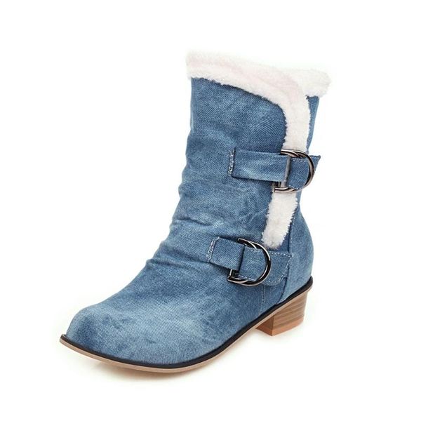 

boots mkkhou fashion short women 2021 winter denim round head with velvet warm ankle boot thick heel non-slip, Black