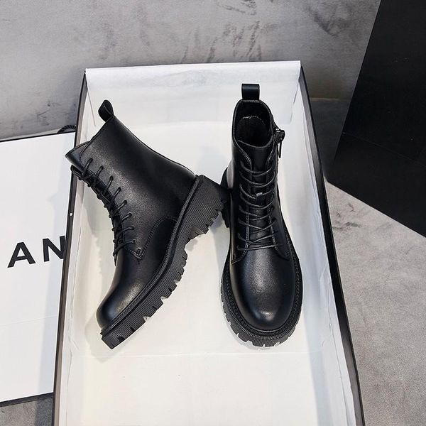 

boots platform sports shoes woman women 2021 luxury designer booties ladies round toe winter footwear zipper flat, Black